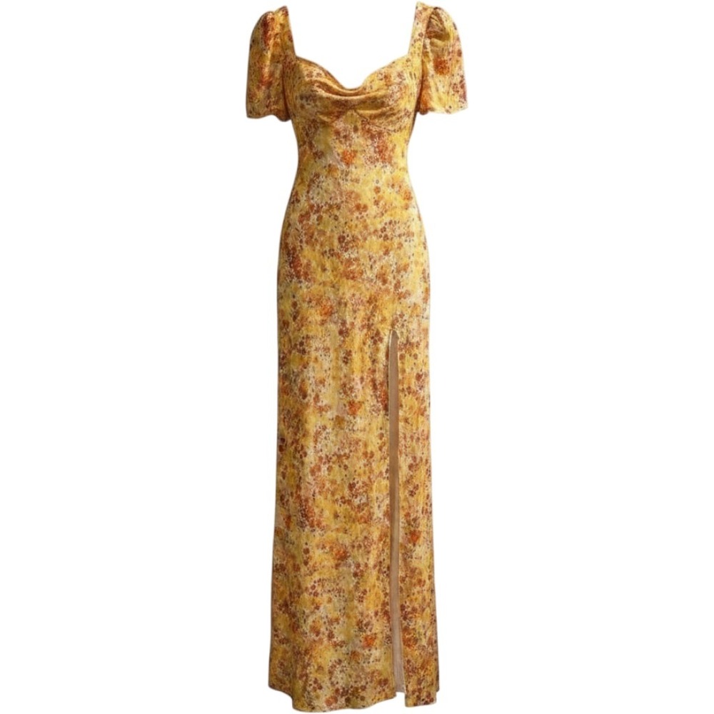 Staud Dress Lea Knot Front Puff Sleeve Maxi Babydoll Soleil Flower Market Size 2